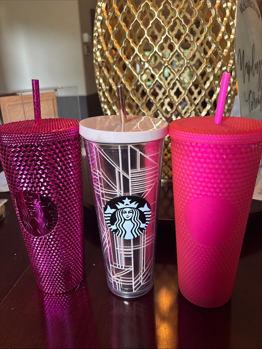 Starbucks Pink and White Gradient Studded & Geometric Reusable Tumblers (3-Pack)